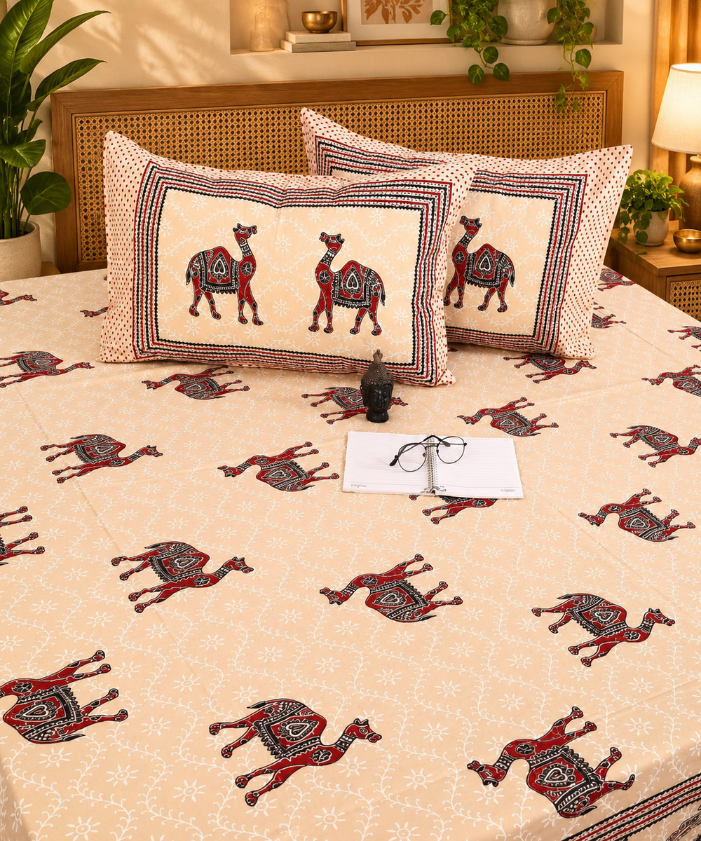 Elegant Animal Printed King Size Cotton Bedsheet Set