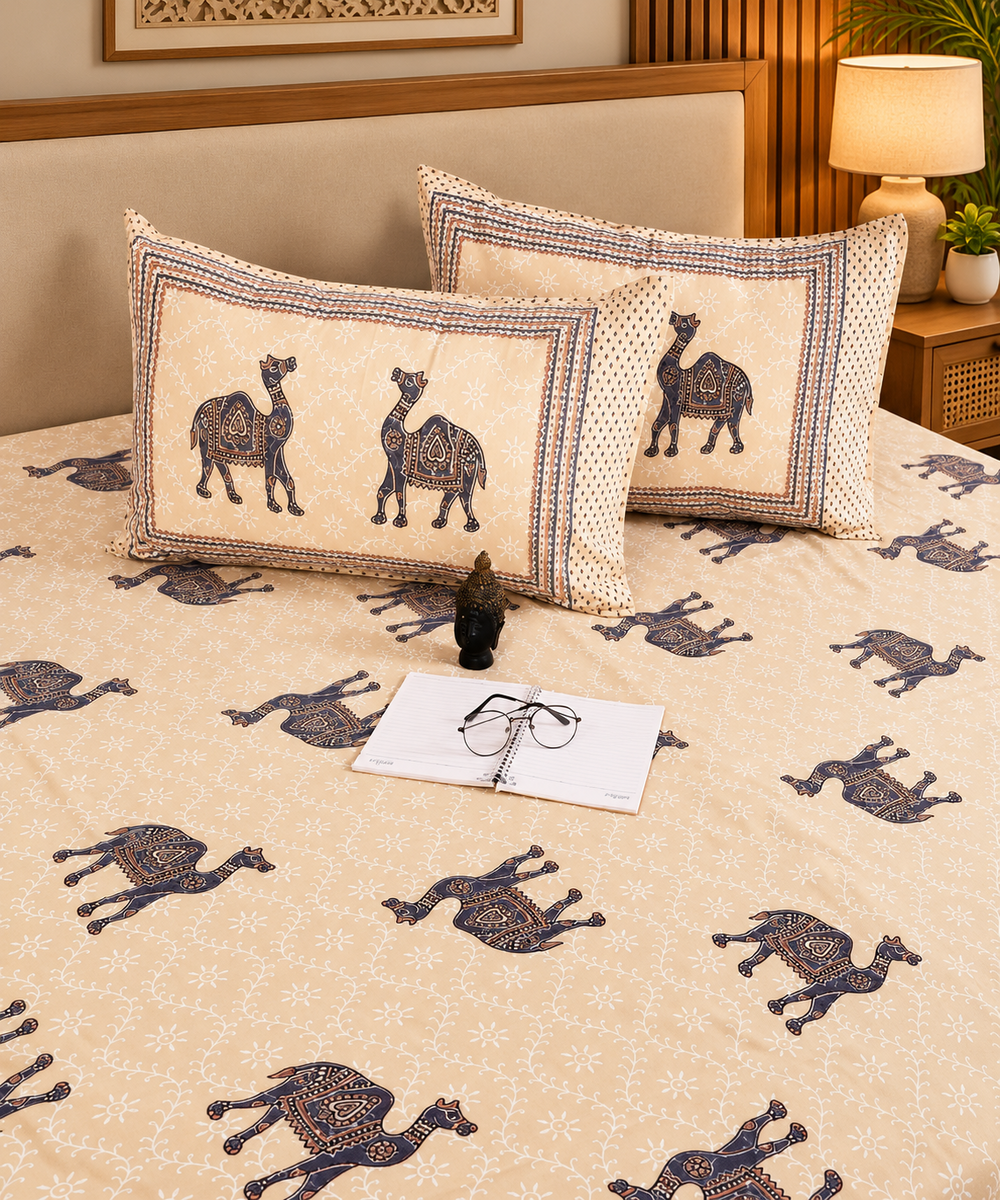 WL26BDS006 Elegant Animal Printed Cotton King Size Bedsheet With 2 Pillow Covers - Image 1
