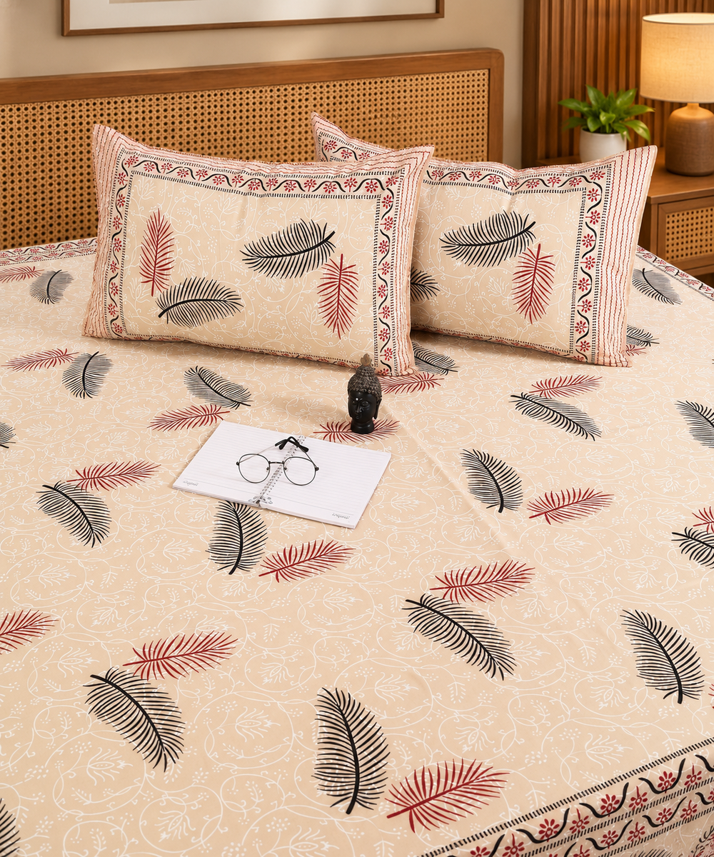Elegant Floral Printed Cotton King Size Bedsheet With 2 Pillow Covers