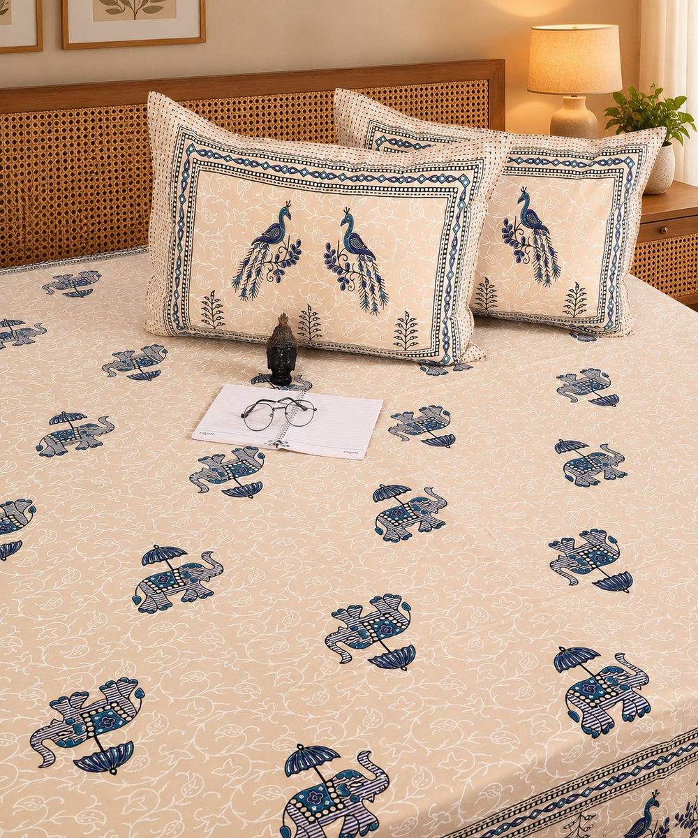 WL26BDS014 Elegant Animal Printed Cotton King Size Bedsheet with 2 Pillow Covers - Image 1