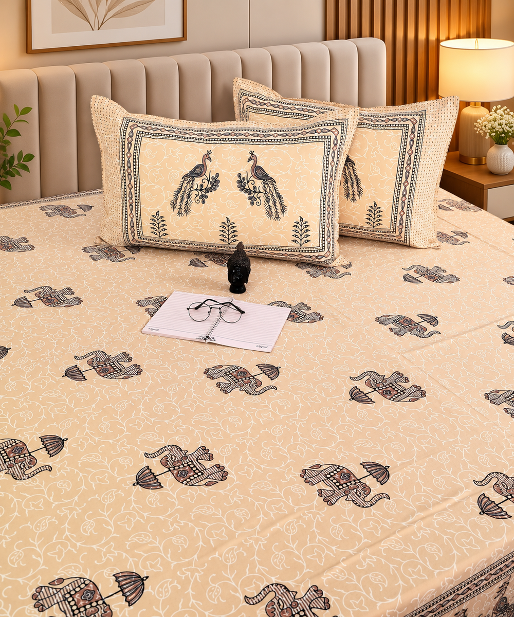 Elegant Animal Print Cotton King Size Bedsheet with 2 Pillow Covers