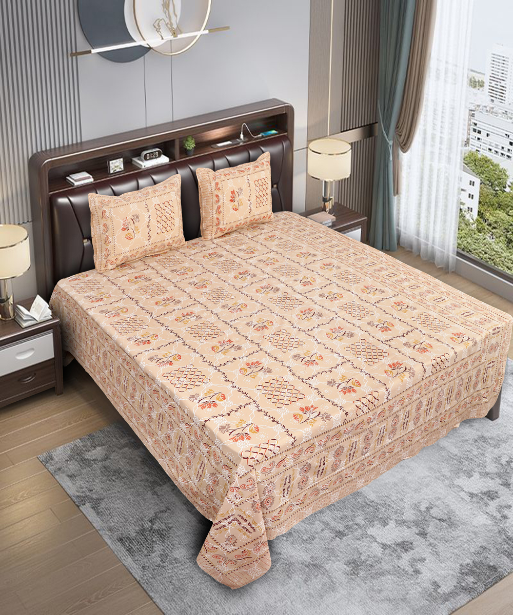 Oxyco 120 TC Pure Cotton Floral Printed Double Bedsheet