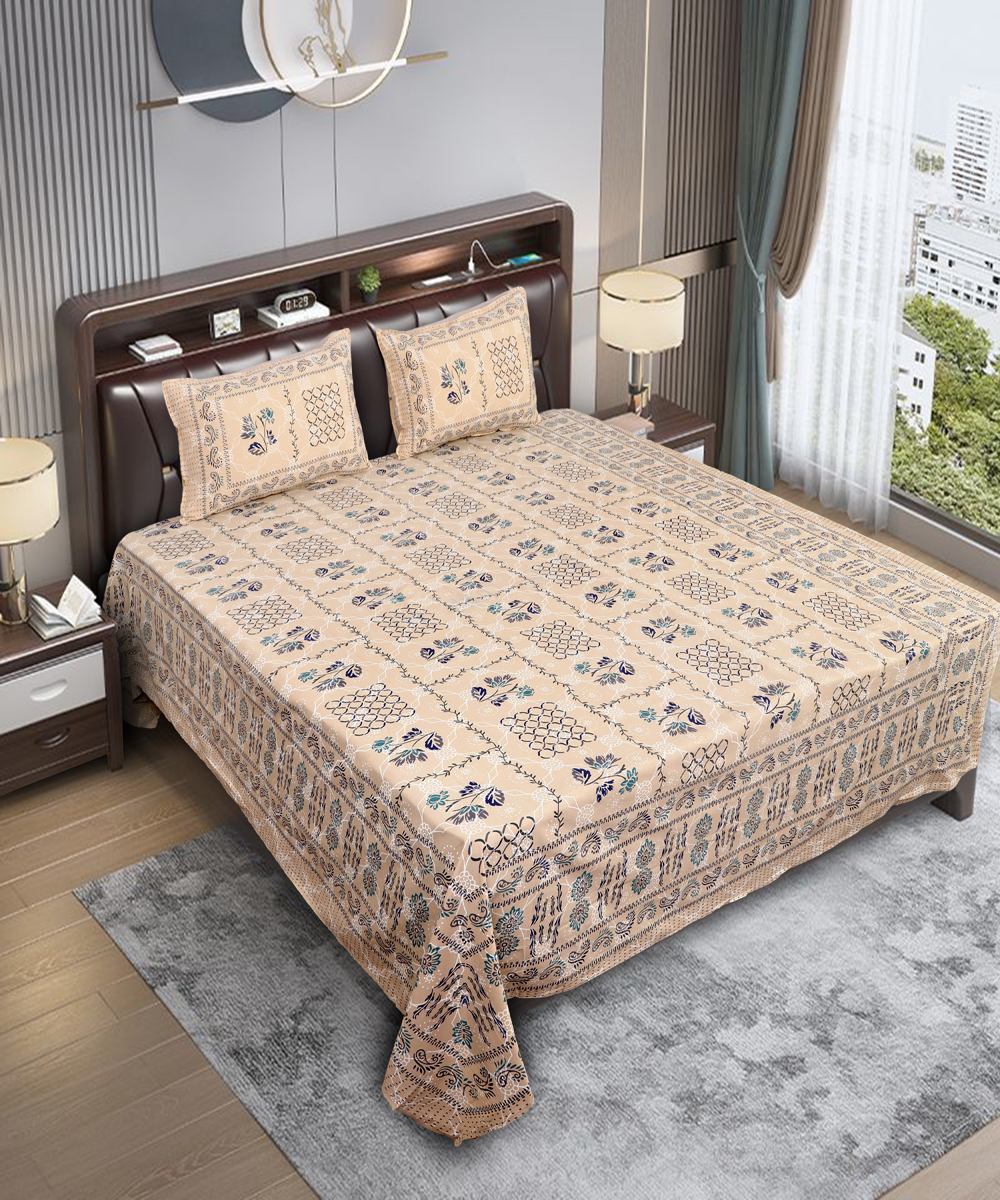 Oxyco 120 TC Pure Cotton Floral Printed Double Bedsheet