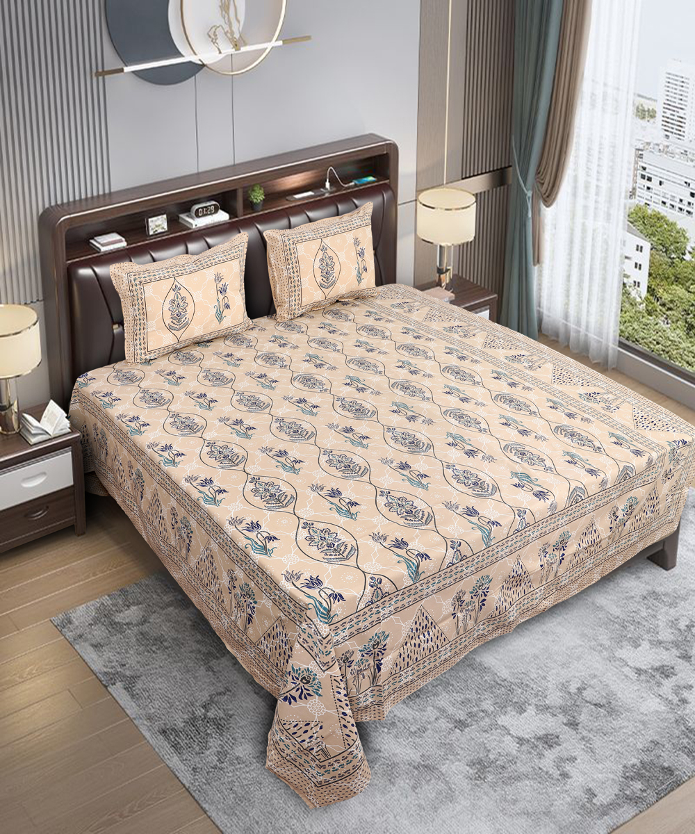 Oxyco 120 TC Pure Cotton Floral Printed Double Bedsheet
