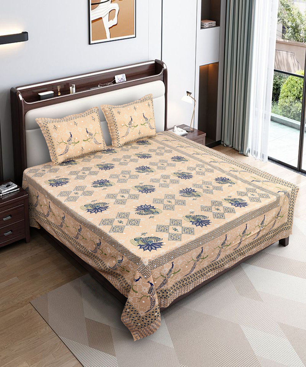Oxyco 120 TC Pure Cotton Bird Printed Double Bedsheet