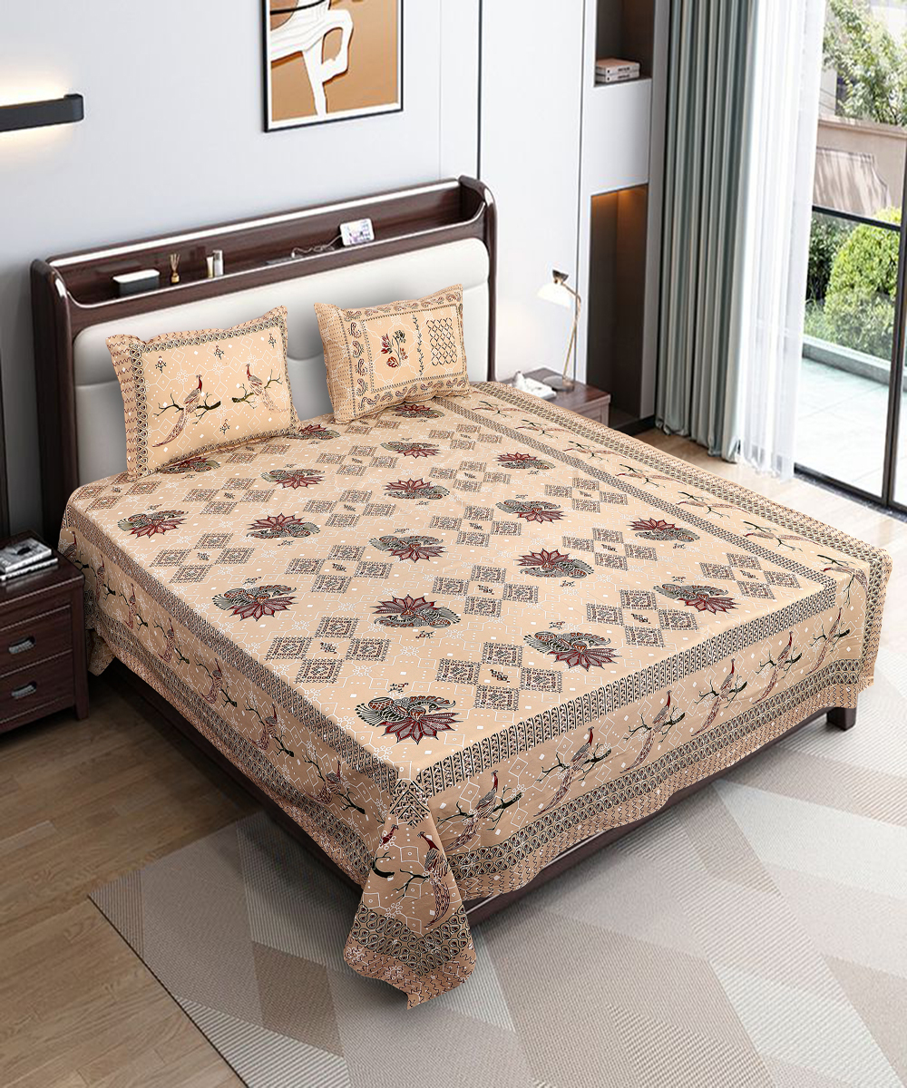 Oxyco 120 TC Pure Cotton Bird Printed Double Bedsheet