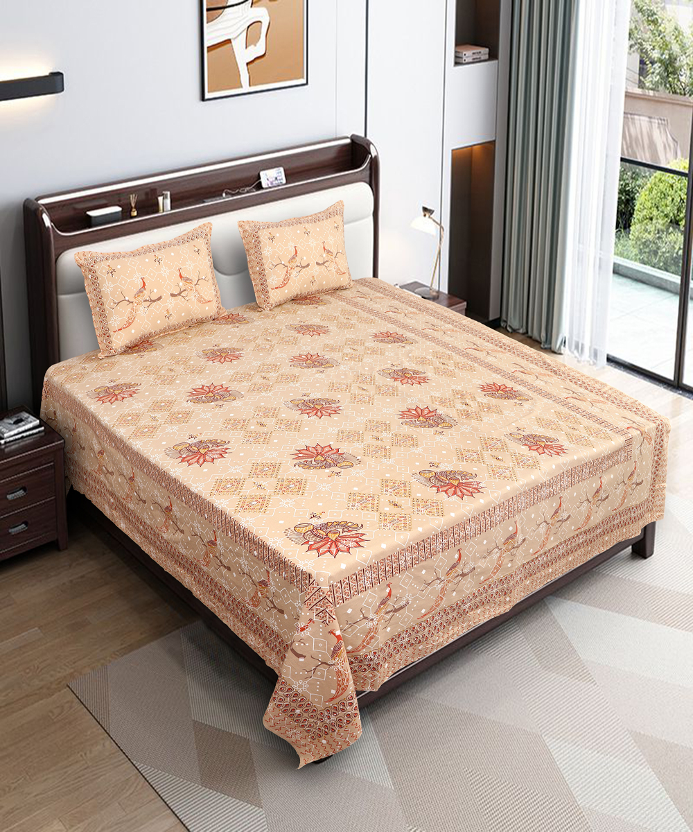 Oxyco 120 TC Pure Cotton Bird Printed Double Bedsheet