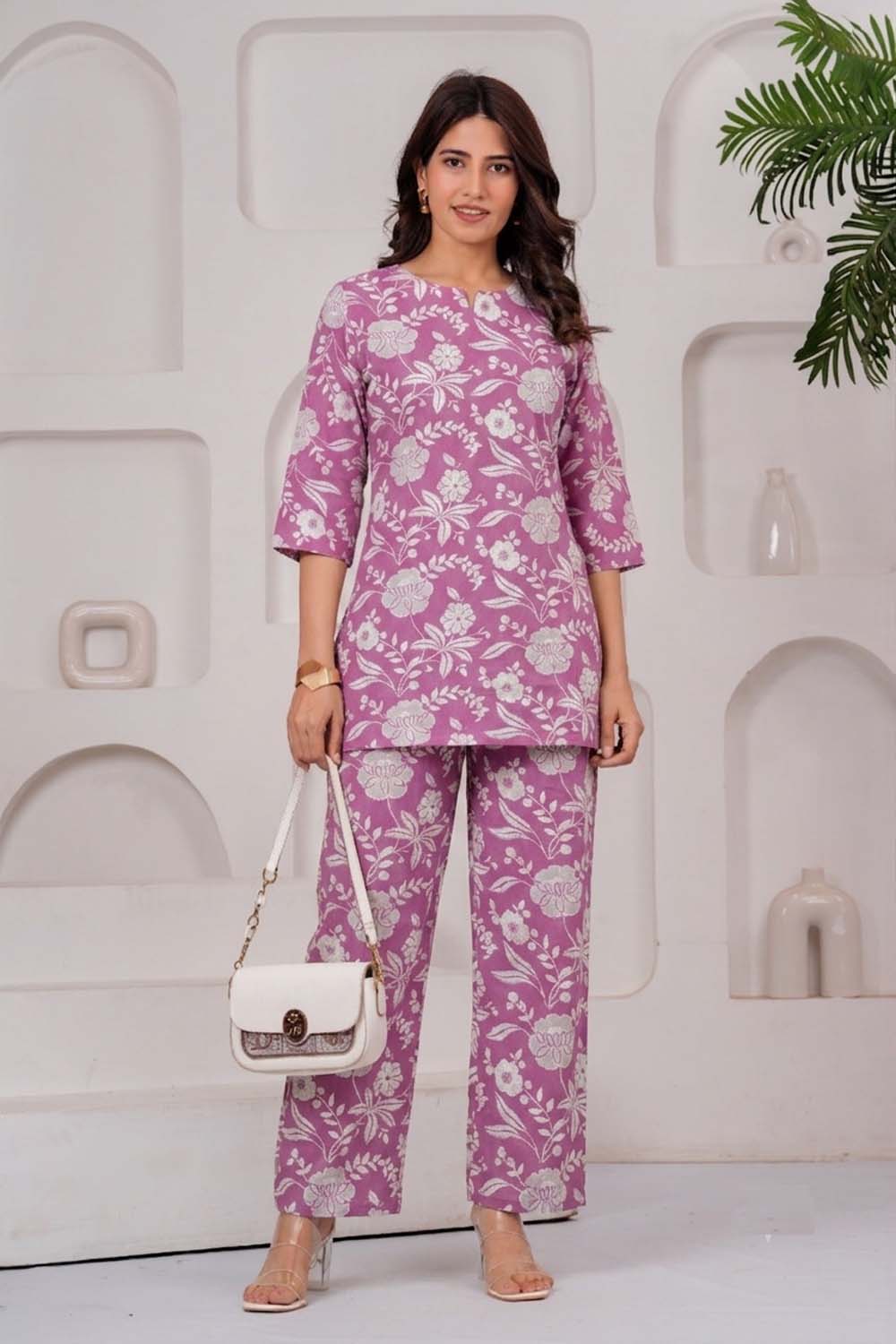 Women's Lavender Floral Printed Co-Ord Set
