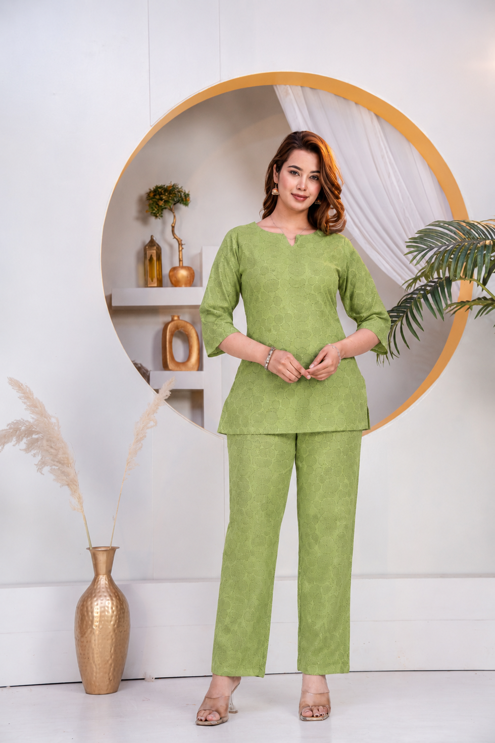 Women's Green Printed Cotton Co-Ord Set