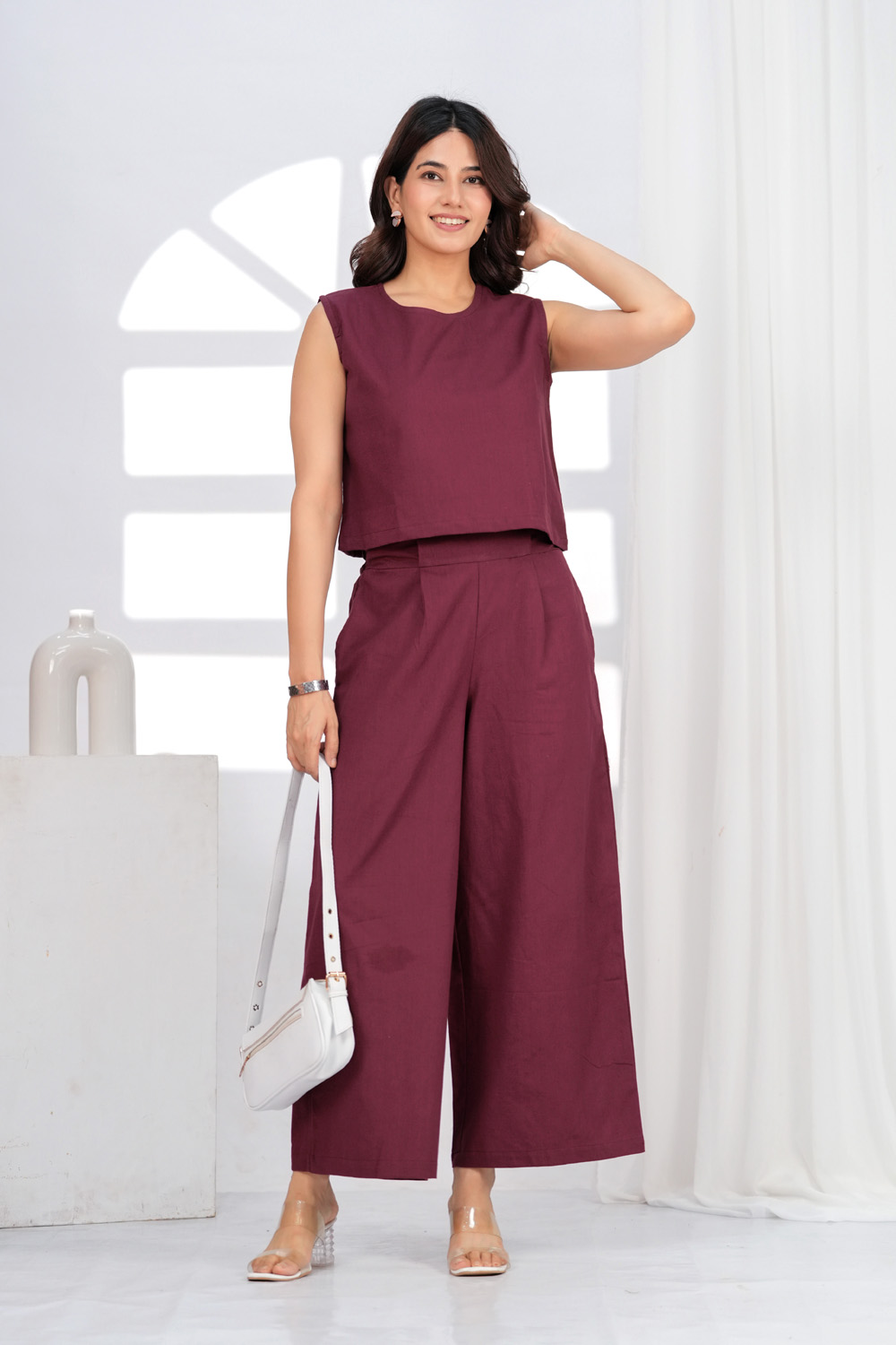 Women's Maroon Sleeveless Co-Ord Set