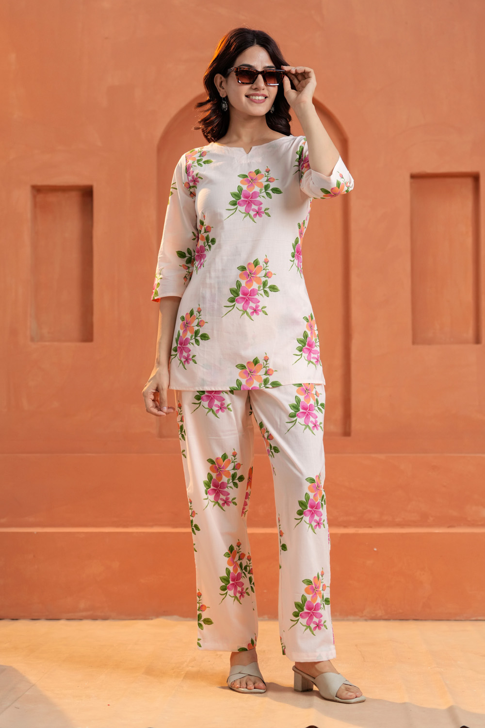 Women's Light Pink Floral Printed Co-Ord Set