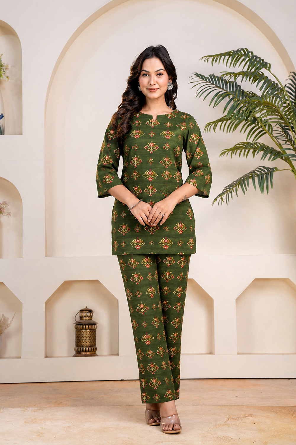 Women's Olive Green Printed Co-Ord Set