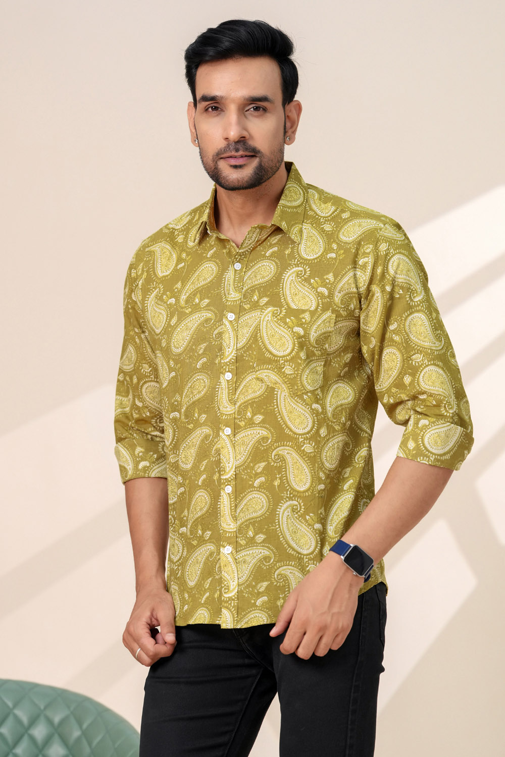Men's Green Paisley Printed Casual Shirt