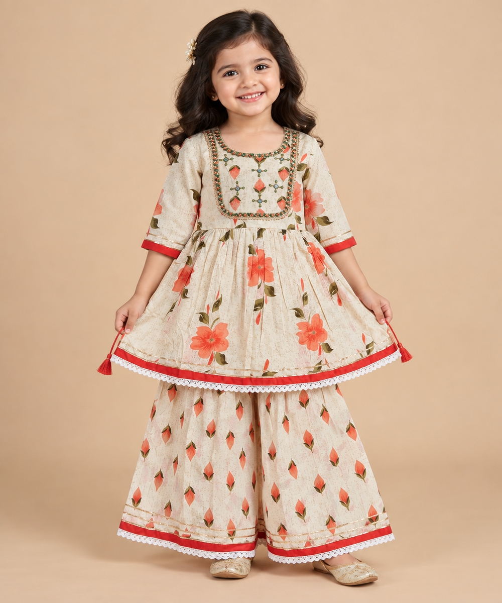 WL26KG006 Floral Printed Kurta & Palazzo Set - Image 1