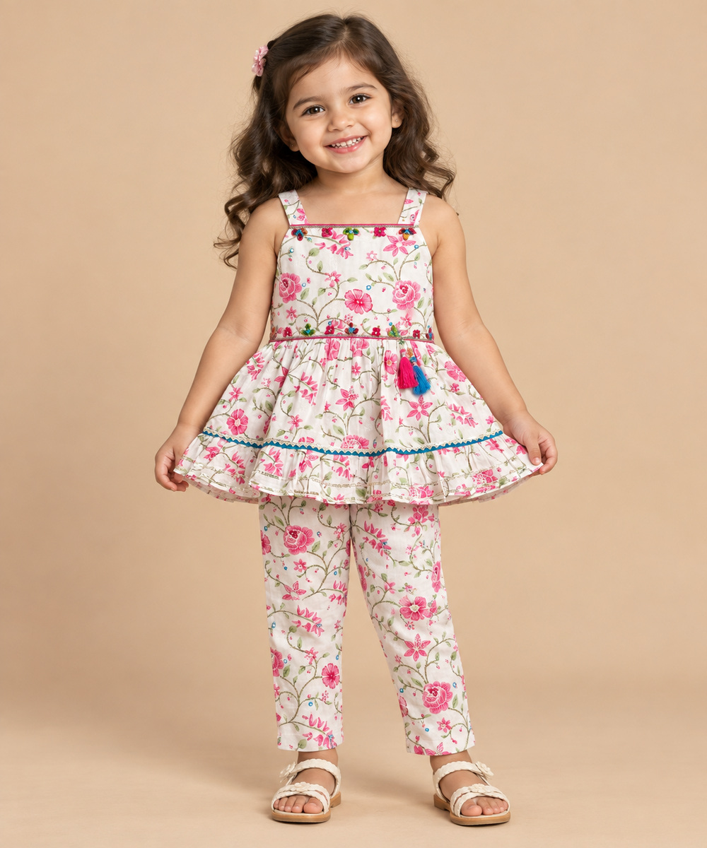 Girls’ Floral Printed Kurta & Pant Set