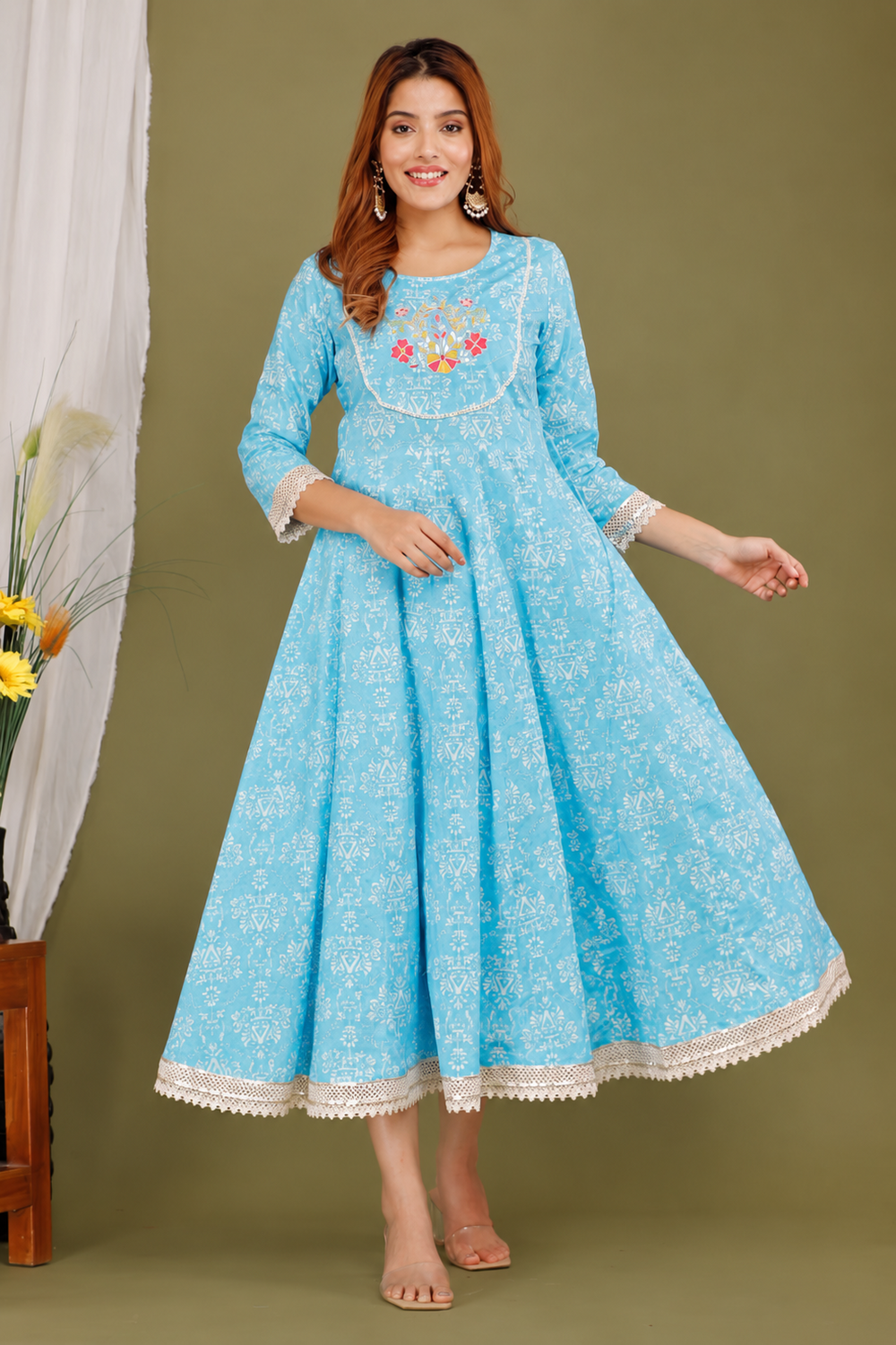 WL26KR007 Women's Cotton Embroidered Anarkali Kurta - Image 1