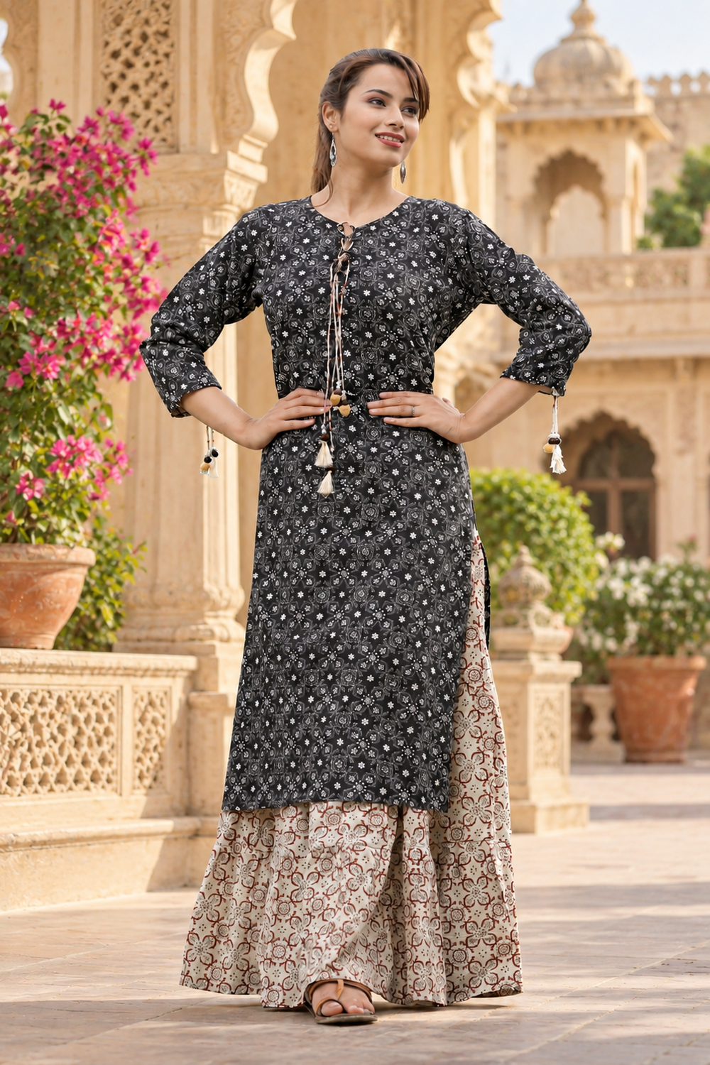 Women's Block Printed Kurta With Skirt
