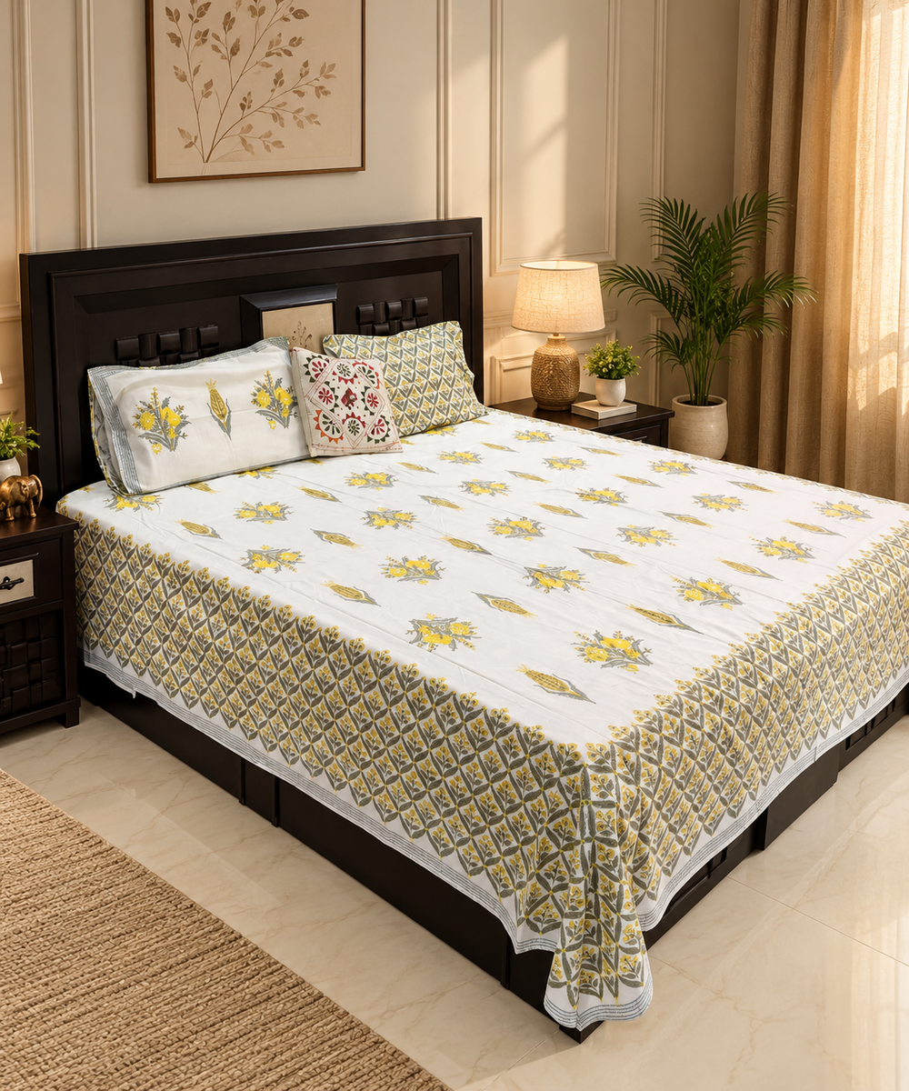 Floral Printed King Size 100% Cotton Bedsheet