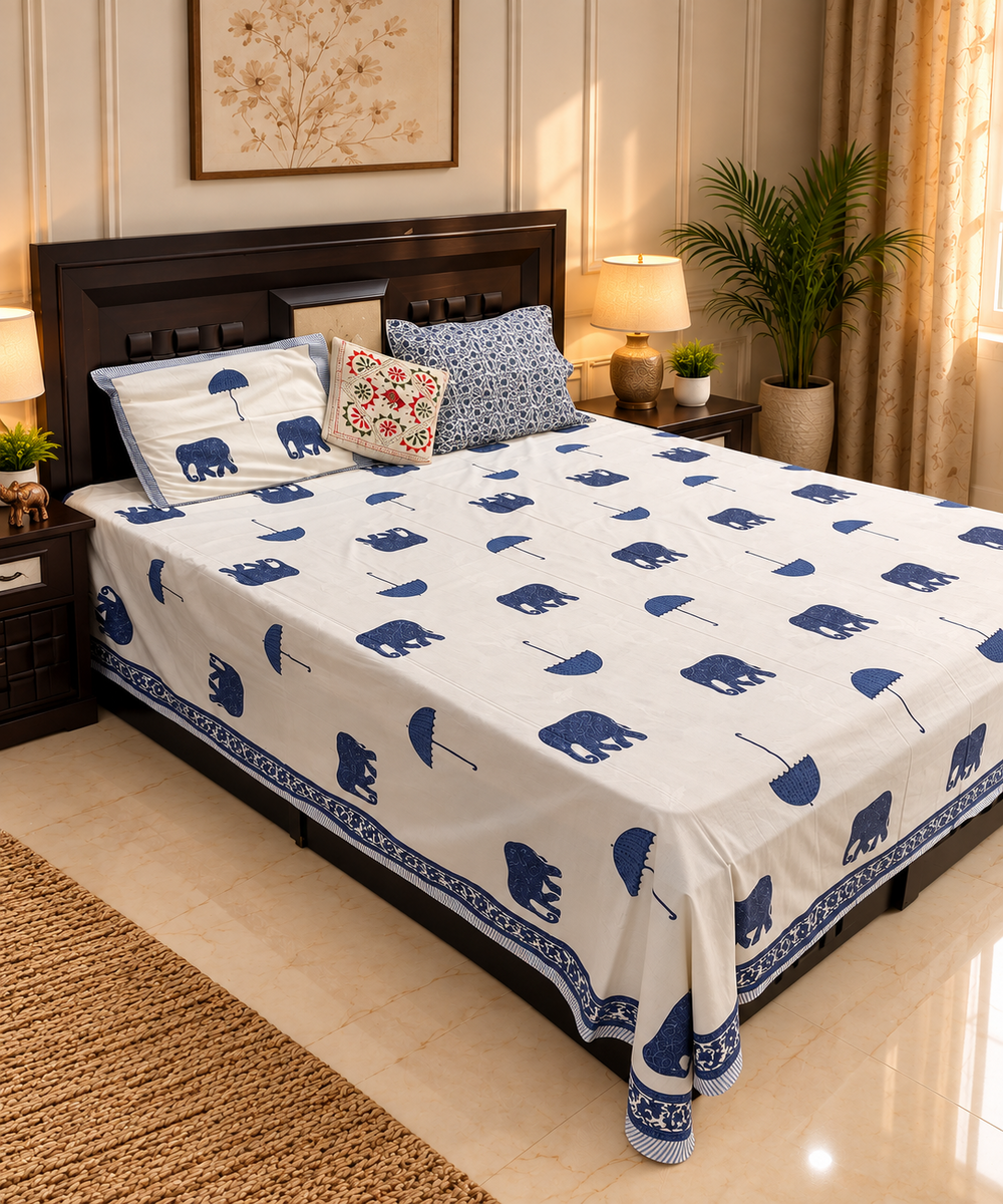 Elephant Printed King Size 100% Cotton Bedsheet