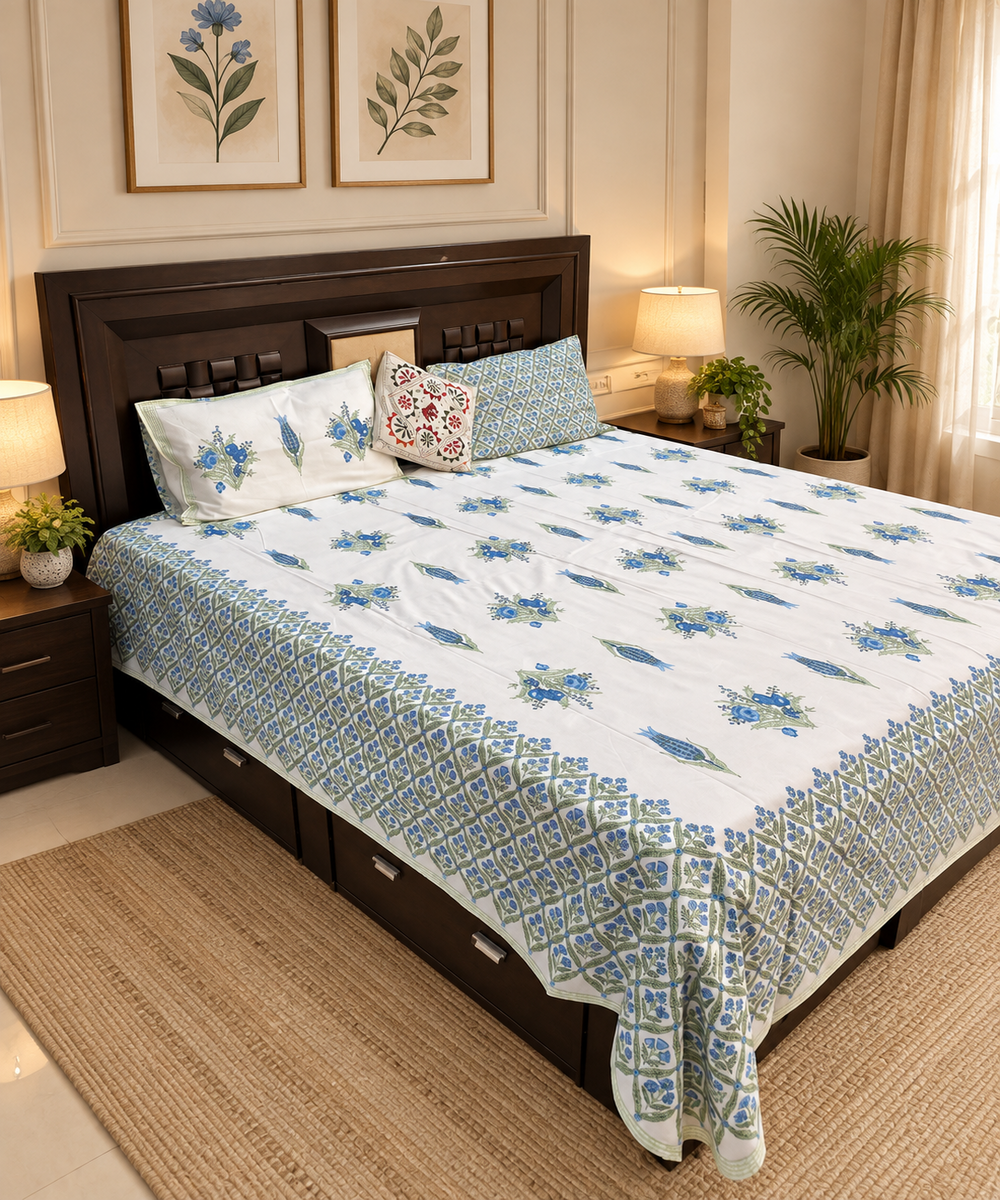 WL26BDS065 Floral Printed King Size 100% Cotton Bedsheet - Image 1
