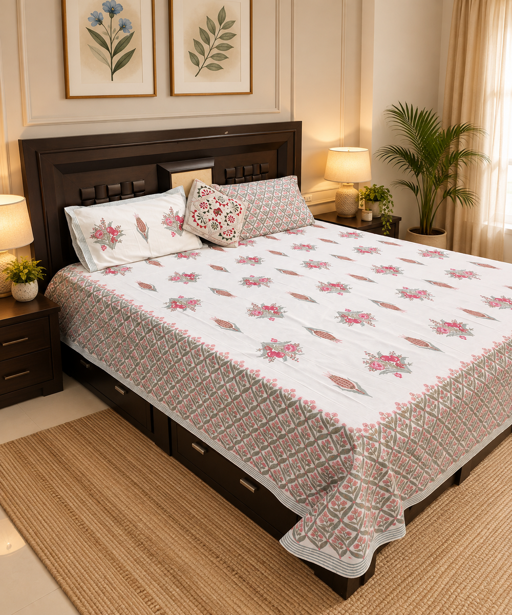Floral Printed King Size 100% Cotton Bedsheet