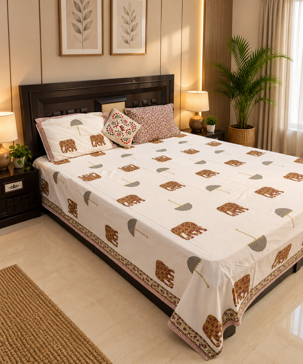 Elephant Printed King Size 100% Cotton Bedsheet
