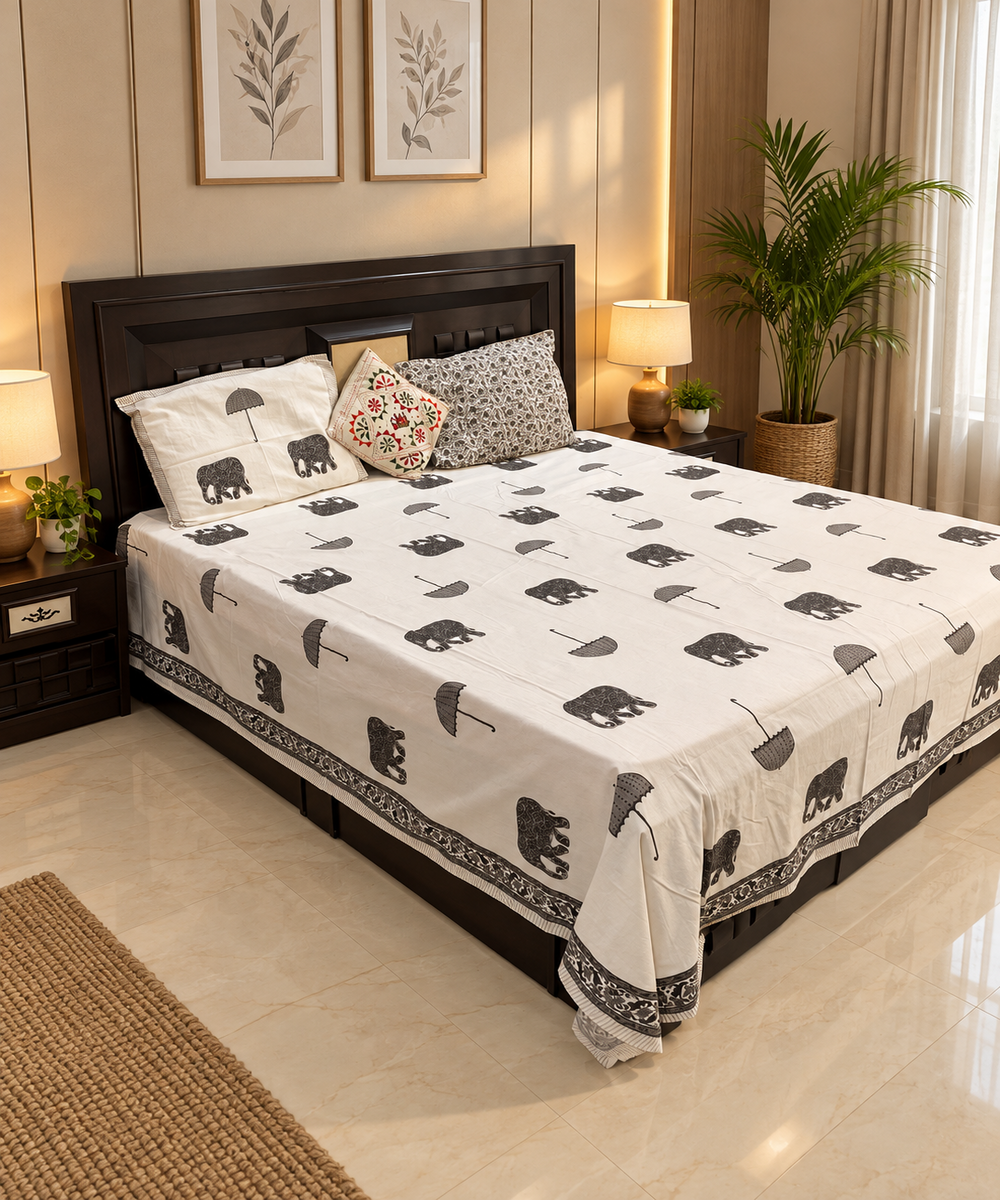 Elephant Printed King Size 100% Cotton Bedsheet