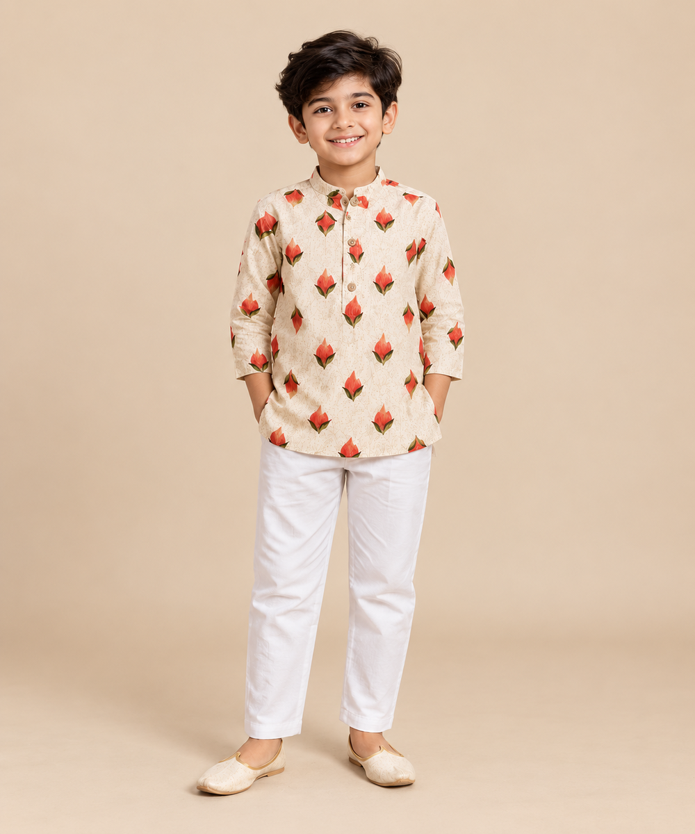 Printed Cotton Kurta Payjama Set for Boys
