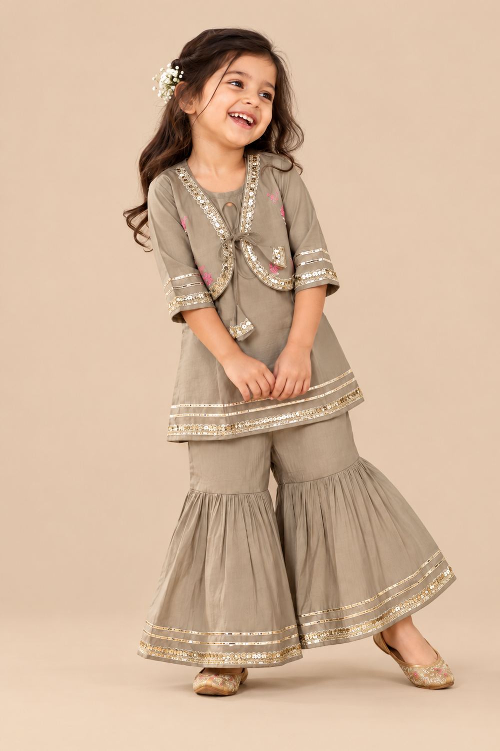 Grey Silk Sharara Set for Girls
